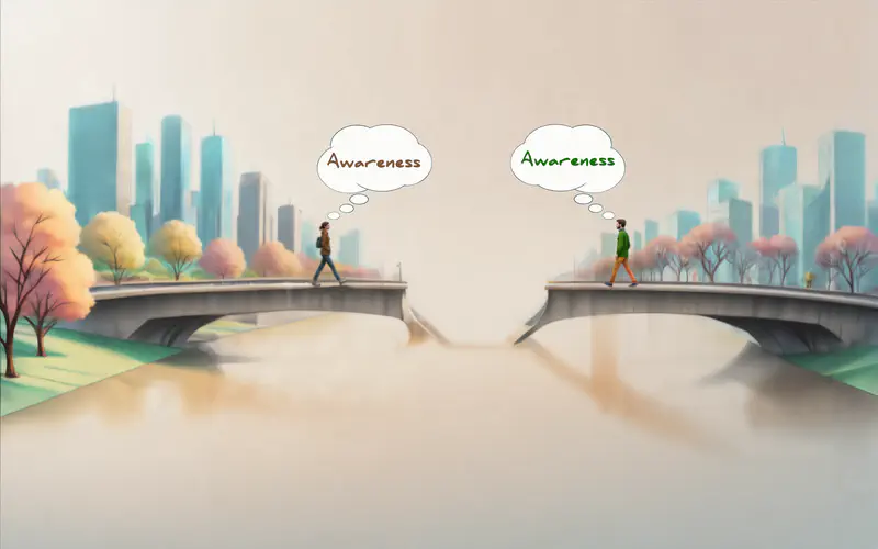 An illustration of two people separated by their different perception of the same concept.